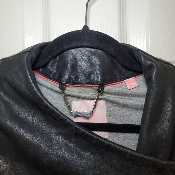 TED BAKER Black Leather Blend Moto Zip Collar Women Motocycle Jacket Sz 4 - Picture 14 of 16